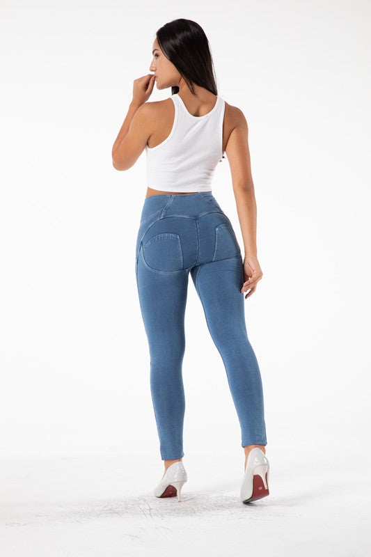 Shascullfites Melody Butt Lifting High Waist Push Up Jeggings Light Blue Gym Jeans Bum Lifted Denim Leggings